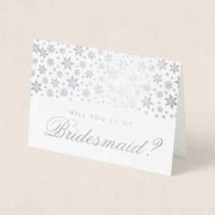 Winter Wedding Be My Bridesmaid Zilveren Sneeuwvlo Folie Kaarten