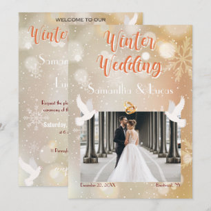 Winter Wedding Couple Foto Gold Wedding Kaart