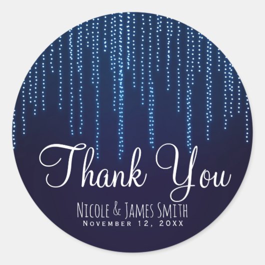 Winter Wedding Elegant Blue Sparkle String Lights Ronde Sticker (Voorkant)