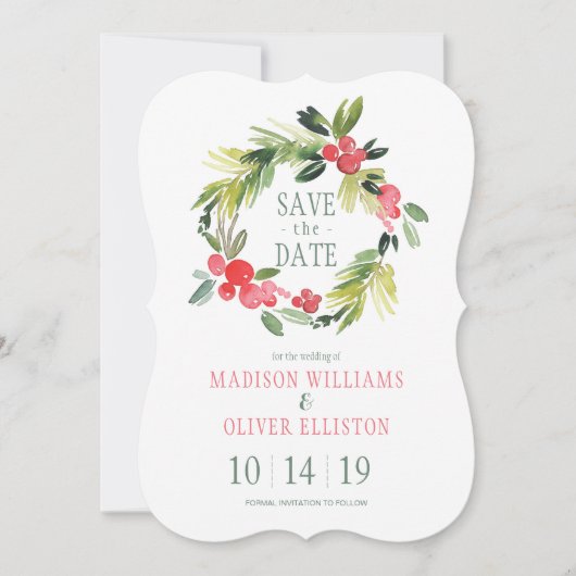 Winter Wedding Floral of Wreath | Datum opslaan Save The Date (Voorkant)