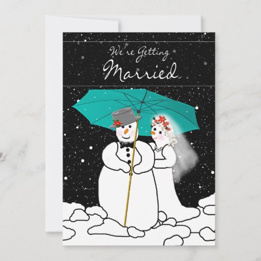 WINTER WEDDING INVITATION - SNOWMAN COUPLE KAART (Voorkant)