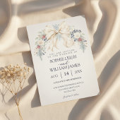 Winter Wedding Invitation with Cream Bow and Flora