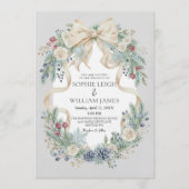 Winter Wedding Invitation with Cream Bow and Flora (Devant)