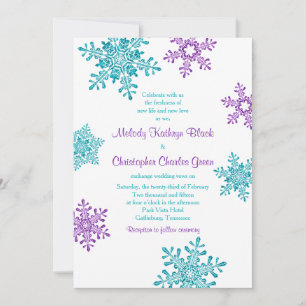 Winter Wedding Invite   Paarse Turquoise Snowflake Kaart