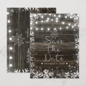 Winter Wedding Lights & Snowflakes Bewaar de datum Aankondigingskaart (Voorkant / Achterkant)