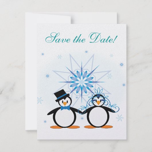 Winter Wedding Penguins Save the Date (Voorkant)