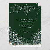Winter Wedding Pine Trees Snowflakes Save The Date (Voorkant / Achterkant)