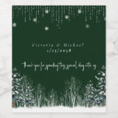 Winter Wedding Pine Trees Snowflakes Wijn Etiket (Enkel label)