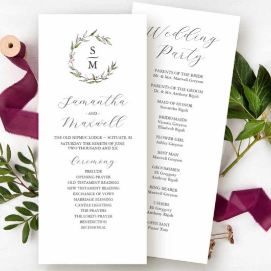 Winter Wedding Programma's Waterverf & Ink Botanic Kaart