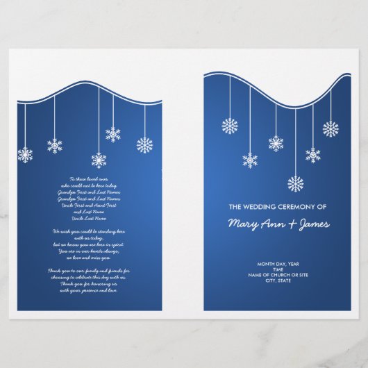 Winter Wedding Programme Snowflake Decoration Blue (Voorkant)
