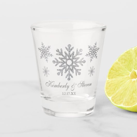 Winter Wedding Silver Snowflakes Shot Glass Glas (Voorkant)
