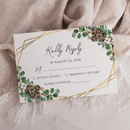 Winter Wedding Waterverf Greenery Script RSVP Kaartje