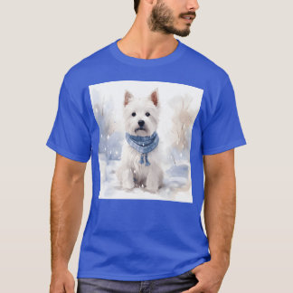 Winter Westie Achtergrond door Fine Fluffy Friends T-shirt