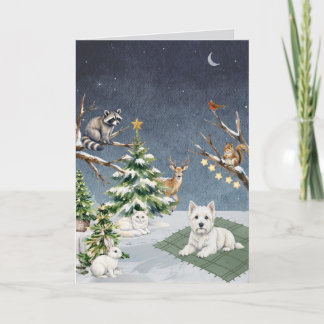 Winter Westie en Vrienden Kerstkaart Kaart