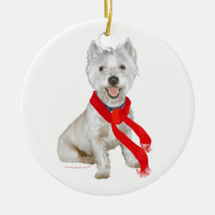 Winter Westie in een Rode Scarf Keramisch Ornament