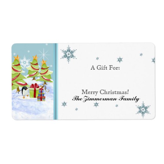 Winter Whimsy Schattige Pinguïn Baby's in Sneeuwst Etiket (Voorkant)