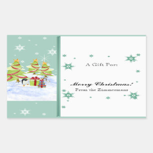 Winter Whimsy Schattige Pinguïn Baby's in Sneeuwst Rechthoekige Sticker