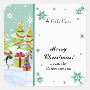 Winter Whimsy Schattige Pinguïn Baby's in Sneeuwst Vierkante Sticker