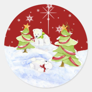 Winter Whimsy Schattige Polar Beer Baby's in Sneeu Ronde Sticker