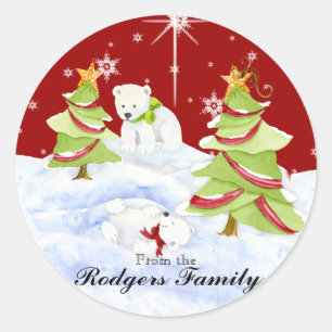 Winter Whimsy Schattige Polar Beer Baby's in Sneeu Ronde Sticker
