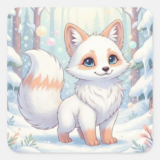 Winter Whispers of the Little Fox Vierkante Sticker (Voorkant)