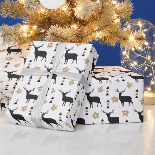 Winter White Black & Tan Deer Pattern Cadeaupapier