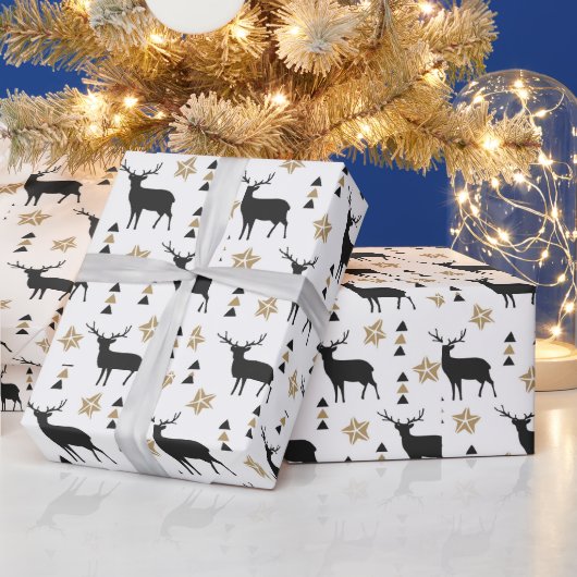 Winter White Black & Tan Deer Pattern Cadeaupapier (Feestdagen)