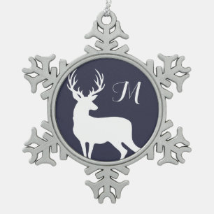 Winter White Deeer Silhouette Monogram Tin Sneeuwvlok Ornament