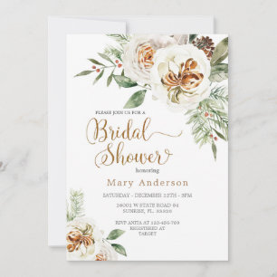 Winter White Floral Bridal Shower  Kaart