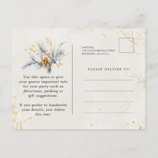 Winter White Floral Greenery 19e verjaardag Uitnodiging Briefkaart (Achterkant)