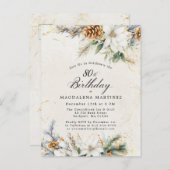 Winter White Floral Greenery 80e verjaardag Uitnodiging Briefkaart (Voorkant / Achterkant)