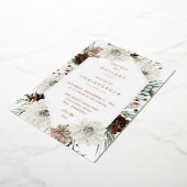 Winter White Floral & Pine Kerstmis of feestdag Folie Uitnodiging (Gedraaid)