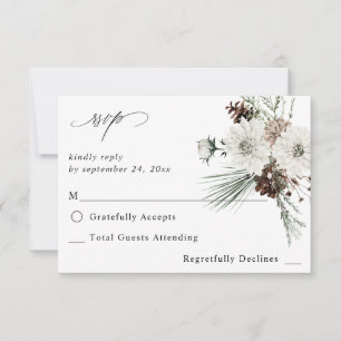 Winter White Floral & Pine no Meal RSVP 3 Kaartje