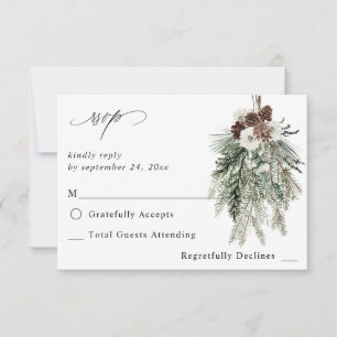 Winter White Floral & Pine no Meal RSVP Kaartje