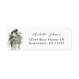 Winter White Floral & Pine Return Address Label 2