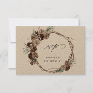 Winter White Floral & Pine w Meal RSVP 2 Kraft