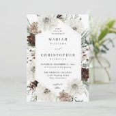 Winter White Floral & Pine Wedding Kaart (Staand voorkant)