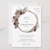 Winter White Floral & Pine Wedding Wreath Kaart (Voorkant)