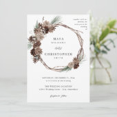 Winter White Floral & Pine Wedding Wreath Kaart (Staand voorkant)