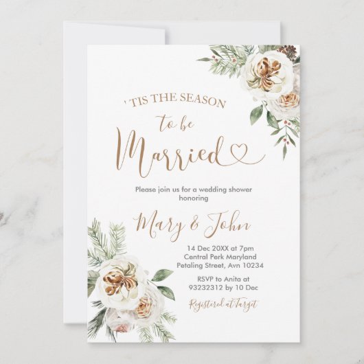 Winter White Floral Weddenschap Kerstmis Kaart (Voorkant)