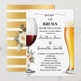 Winter White Floral Wine and Brews Couples Shower Kaart