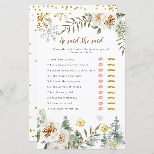 Winter White Floral zei dat ze Kaart zei (Voorkant / Achterkant)