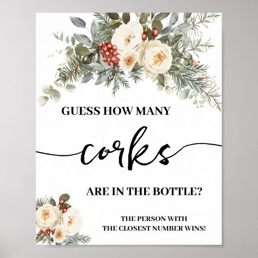 Winter White Flowers How Many Corks Shower Game Poster (Voorkant)