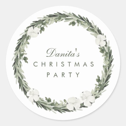 Winter White Green Kerstmis Wreath Personalized Ronde Sticker (Voorkant)