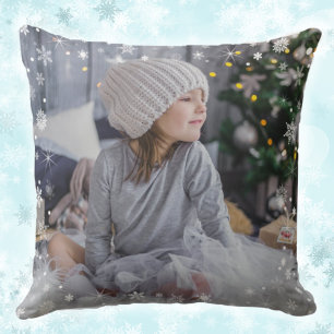 Winter White Modern Snowflake Photo Pillow Kussen