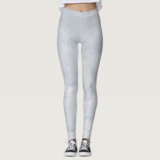 Winter White Snowy Glitter Sparkles Kerstmis Leggings (Voorkant)