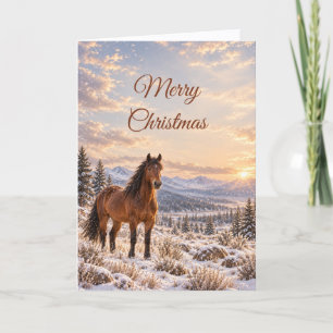Winter Wild Horse Kerst Feestdagen Kaart