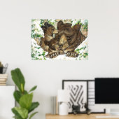 Winter Wildlife Art Black Beer Moeder en kubussen Poster (Thuiskantoor)