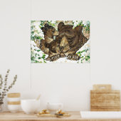 Winter Wildlife Art Black Beer Moeder en kubussen Poster (Keuken)