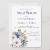 Winter Wit Blauw Bloemen Bruids Douche Uitnodiging (Voorkant)